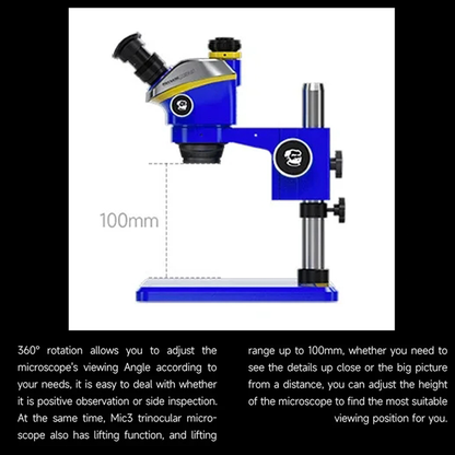 MECHANIC Mic3-B11 Trinocular Stereo Microscope WF10X/25MM Eyepiece 7-50X Continuous Zoom for Phone PCB Welding Microscope Tool