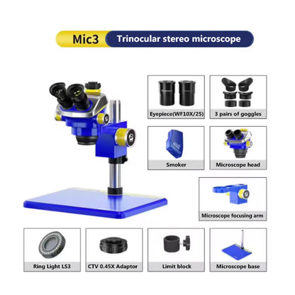 MECHANIC Mic3-B11 Trinocular Stereo Microscope WF10X/25MM Eyepiece 7-50X Continuous Zoom for Phone PCB Welding Microscope Tool