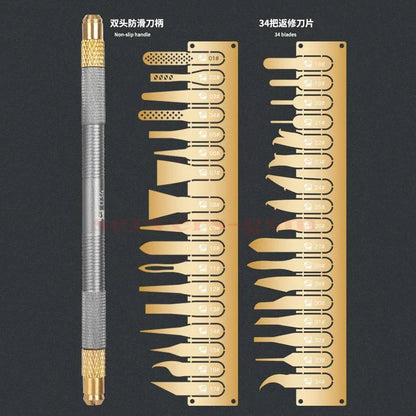 MECHANIC 034 Non-Slip Metal Scalpel Knife Kit Cutter Engraving Craft Carving Knives 34 Blades Phone PCB Stencil Repair Hand Tool