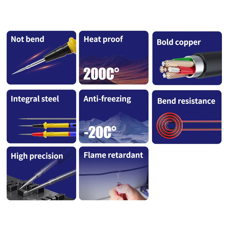 MECHANIC P30 P40 Multimeter Pen 1000V 20A Soft Anti-Scalding Silicone Wire Extra Tip Probe Test Pen for Digital Multimeter