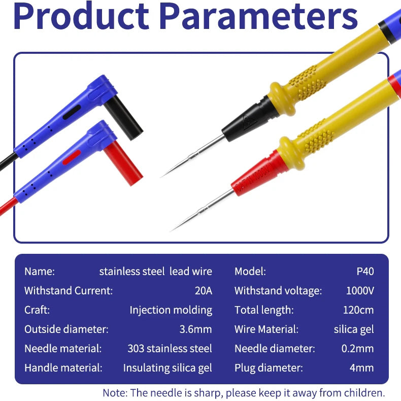 MECHANIC P30 P40 Multimeter Pen 1000V 20A Soft Anti-Scalding Silicone Wire Extra Tip Probe Test Pen for Digital Multimeter