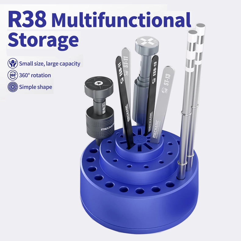 MECHANIC R38 360° Rotatable Multi-functional Repair Tool Storage Box Screwdriver Tweezers Soldering Iron Tips Storage Rack