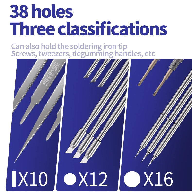 MECHANIC R38 360° Rotatable Multi-functional Repair Tool Storage Box Screwdriver Tweezers Soldering Iron Tips Storage Rack