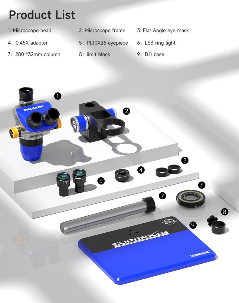 MECHANIC Super X Pro -B11 Trinocular Stereo Microscope 6.5X-52X Continuous Zoom for PCB Phone Soldering Repair Microscope Tool