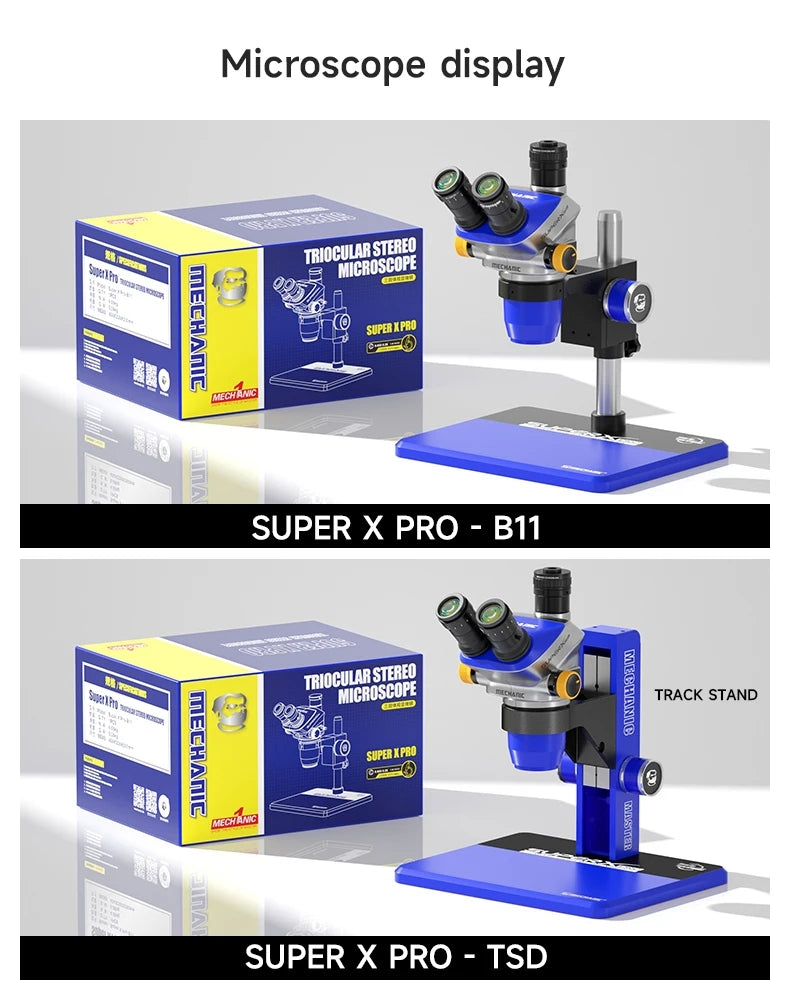 MECHANIC Super X Pro -B11 Trinocular Stereo Microscope 6.5X-52X Continuous Zoom for PCB Phone Soldering Repair Microscope Tool