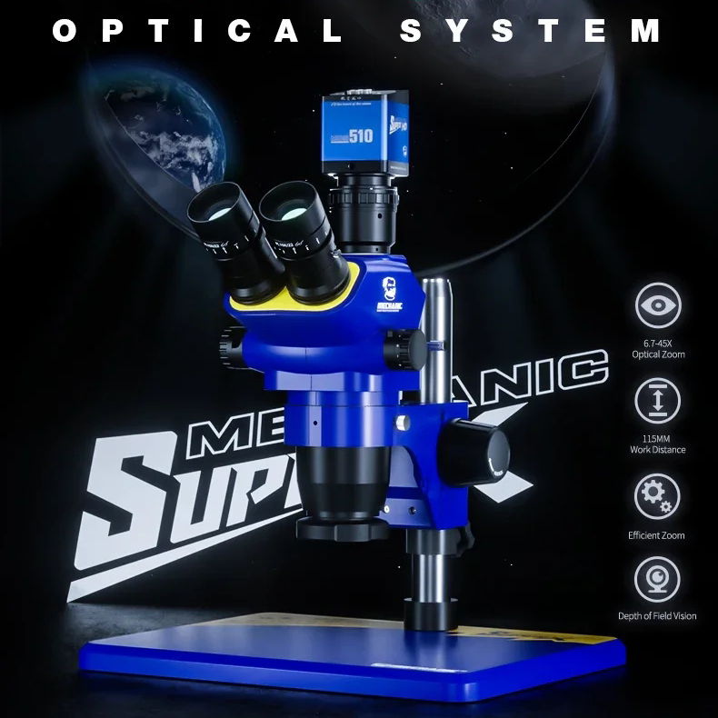 MECHANIC Super X-B11 Industrial Trinocular Stereo Microscope HD Electronic Magnified 6.7-45X Continuou Zoom Observation Platform
