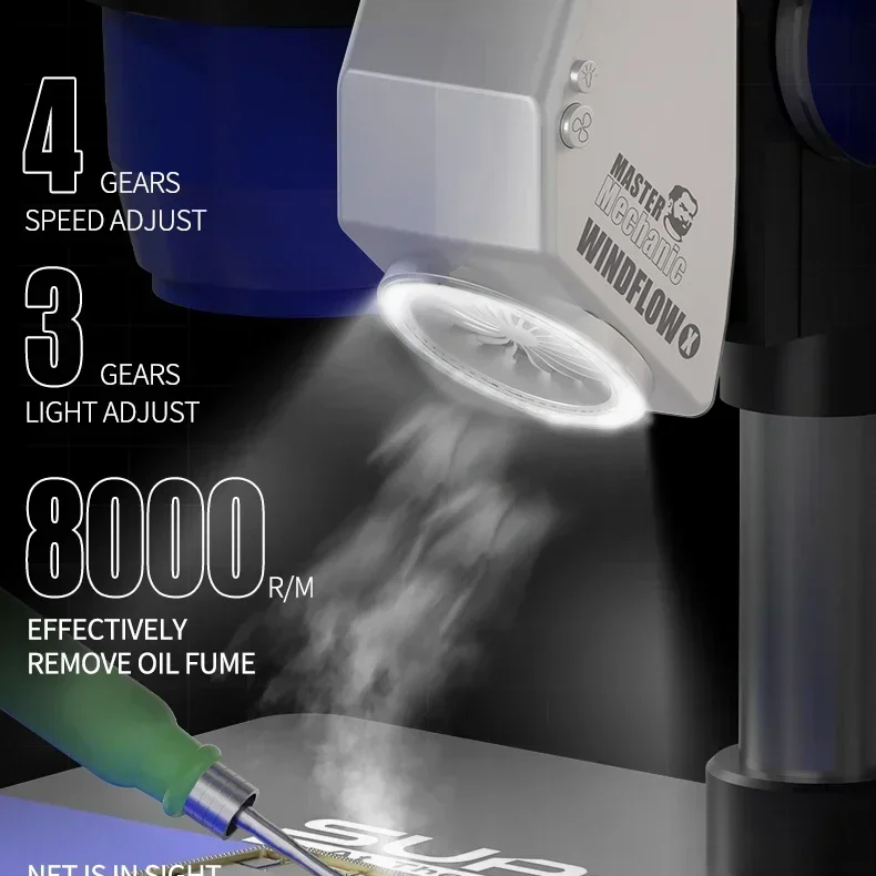 Mechanic Windflow X Exhaust Fan With Light Powerful Smoke Exhaust for Microscopes Mobile Phone Motherboard Welding Repair tools