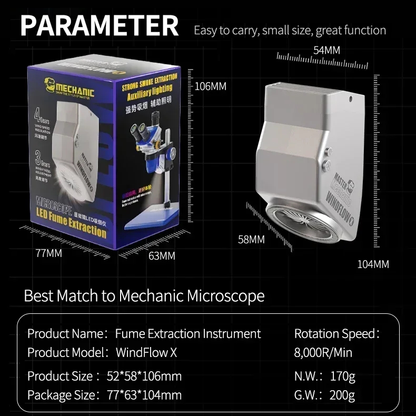 Mechanic Windflow X Exhaust Fan With Light Powerful Smoke Exhaust for Microscopes Mobile Phone Motherboard Welding Repair tools