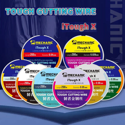MECHANIC iTough X High Hardness Special Steel Wire for Mobile LCD OLED Screen Cutting Separation Line 0.028mm - 0.1mm X 200m